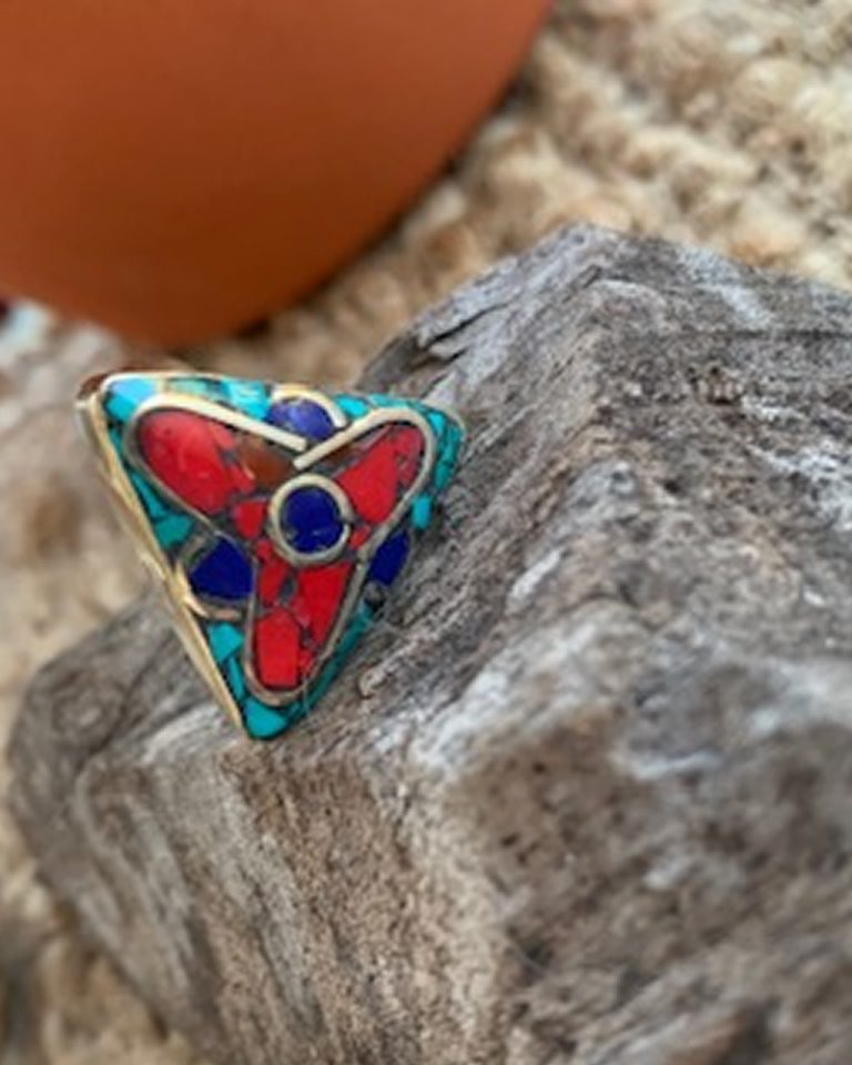 Bohemian Aztec Adjustable Ring triangle - Little Hands Make Magic