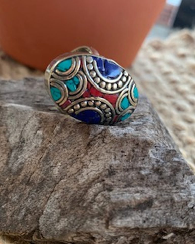 Bohemian Aztec Adjustable Ring Oval - Little Hands Make Magic